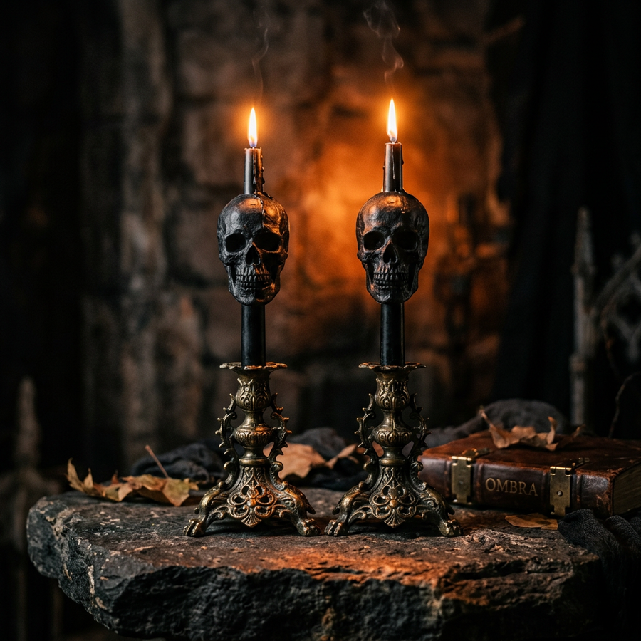 Skull Taper Candle Pair