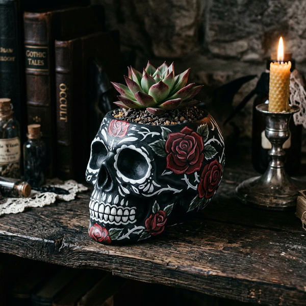 Skull & Rose Ceramic Planter